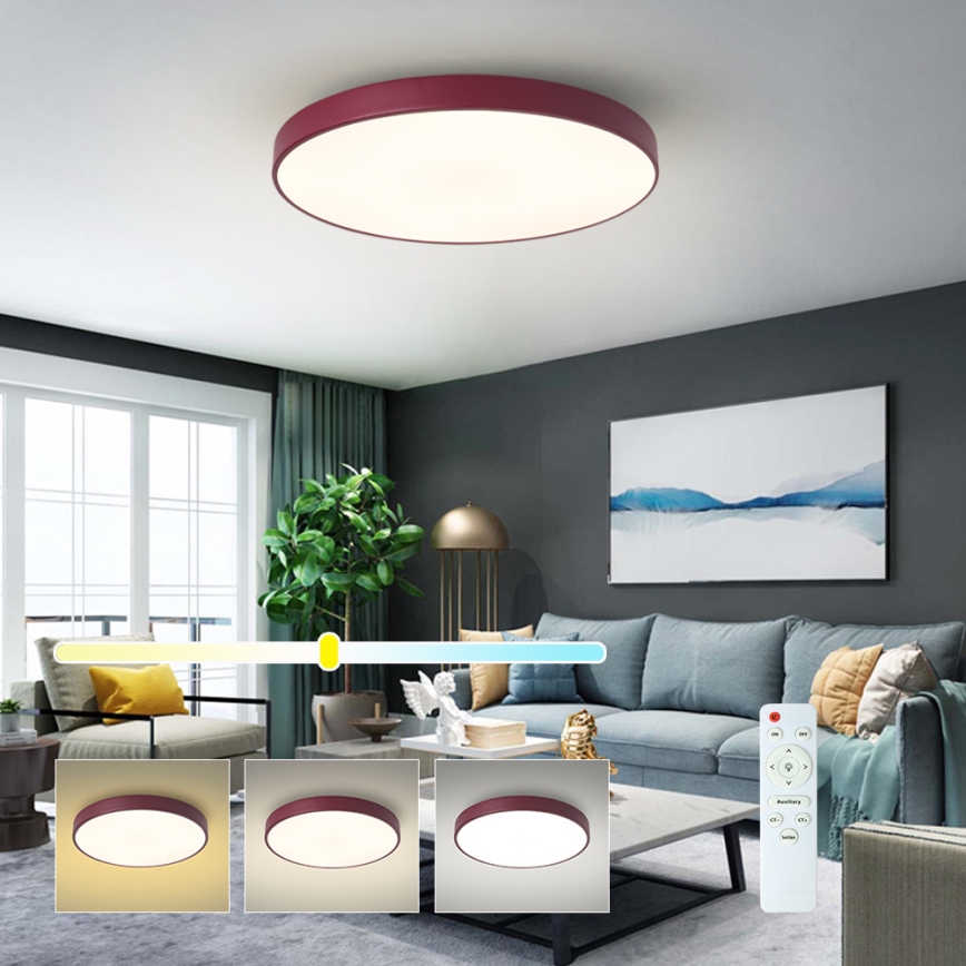 Brilagi - LED zatemnjevalna stropna svetilka POOL LED/60W/230V 3000-6000K, premer 60 cm, v burgundski barvi + daljinski upravljalnik