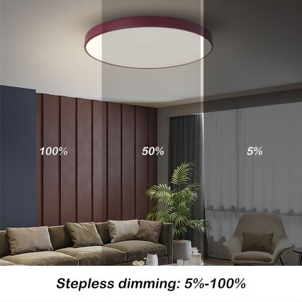 Brilagi - LED zatemnjevalna stropna svetilka POOL LED/60W/230V 3000-6000K, premer 60 cm, v burgundski barvi + daljinski upravljalnik