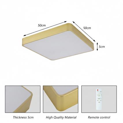 Brilagi - LED stropna svetilka z zatemnitvijo POOL SQUARE LED/48W/230V 3000-6000K 50x50 cm zlata + z daljinskim upravljalnikom