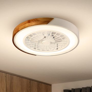 Brilagi - LED zatemnljivo stropno svetilo z vgrajenim ventilatorjem LED/30W/230V 3000-6500K premer 50 cm bela/hrast + daljinski upravljalnik
