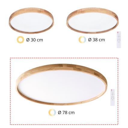 Brilagi - Zatemnjevalna LED stropna svetilka ALSON LED/72W/230V 3000-6500K hrast, premer 78 cm + daljinski upravljalnik