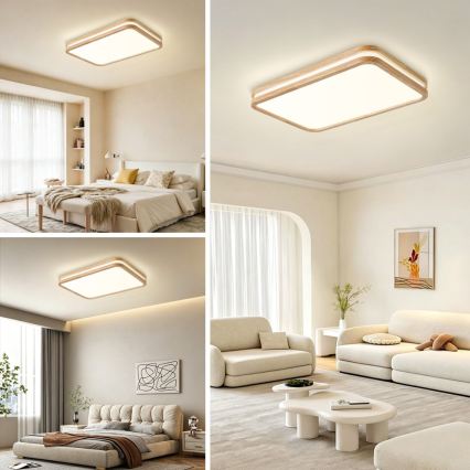 Brilagi - Zatemnjiva stropna LED svetilka MOLINA SQUARE LED/54W/230V 3000-6000K hrast 60x40 cm + daljinski upravljalnik