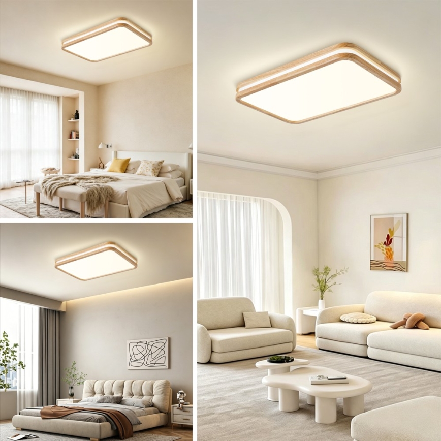 Brilagi - Zatemnjiva stropna LED svetilka MOLINA SQUARE LED/54W/230V 3000-6000K hrast 60x40 cm + daljinski upravljalnik