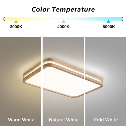 Brilagi - Zatemnjiva stropna LED svetilka MOLINA SQUARE LED/54W/230V 3000-6000K hrast 60x40 cm + daljinski upravljalnik