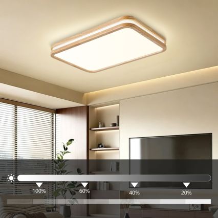 Brilagi - Zatemnjiva stropna LED svetilka MOLINA SQUARE LED/54W/230V 3000-6000K hrast 60x40 cm + daljinski upravljalnik
