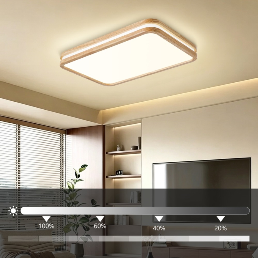 Brilagi - Zatemnjiva stropna LED svetilka MOLINA SQUARE LED/54W/230V 3000-6000K hrast 60x40 cm + daljinski upravljalnik