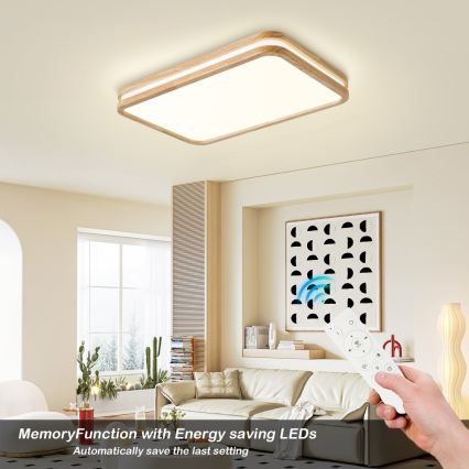 Brilagi - Zatemnjiva stropna LED svetilka MOLINA SQUARE LED/54W/230V 3000-6000K hrast 60x40 cm + daljinski upravljalnik