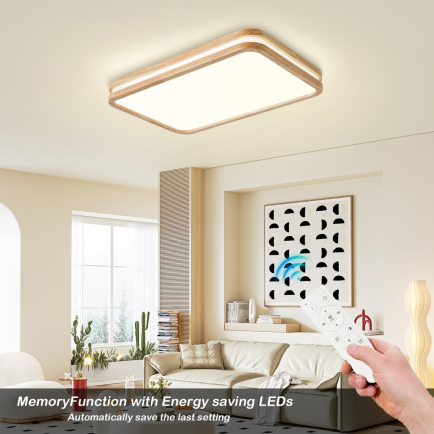 Brilagi - Zatemnjiva stropna LED svetilka MOLINA SQUARE LED/54W/230V 3000-6000K hrast 60x40 cm + daljinski upravljalnik