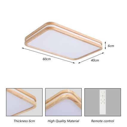 Brilagi - Zatemnjiva stropna LED svetilka MOLINA SQUARE LED/54W/230V 3000-6000K hrast 60x40 cm + daljinski upravljalnik