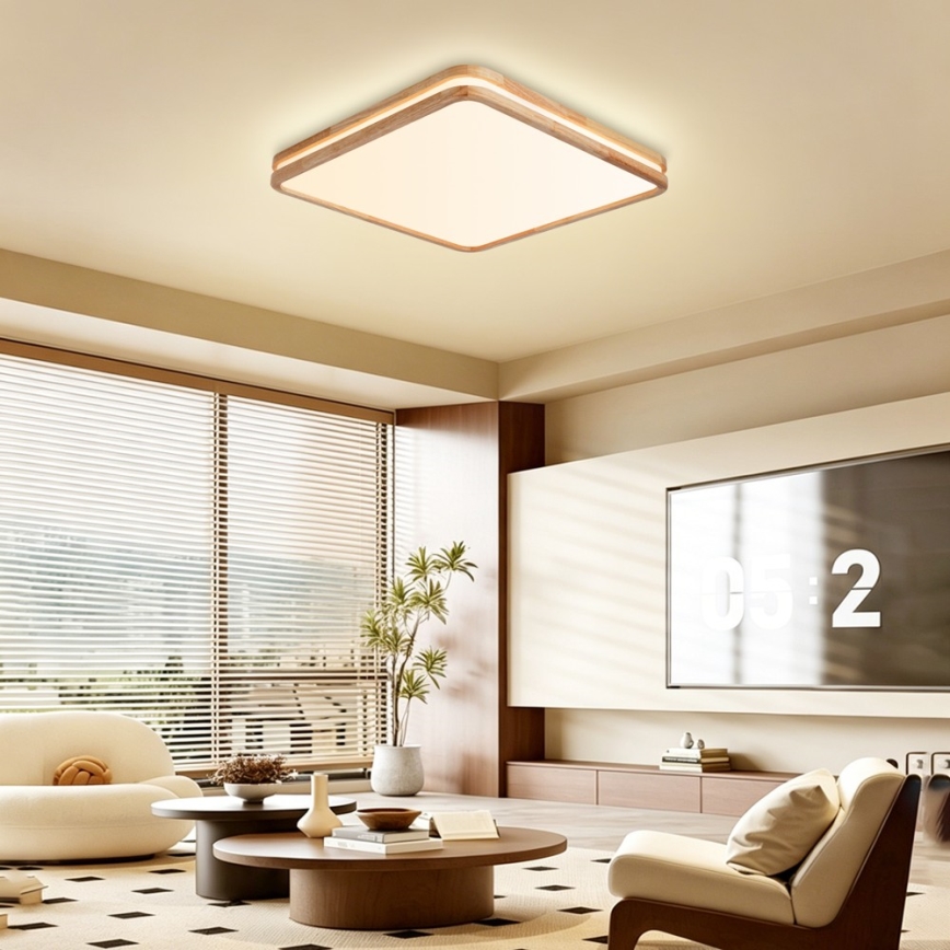 Brilagi - Zatemnjevalna LED stropna svetilka MOLINA SQUARE LED/80W/230V 3000-6000K hrast 60x60 cm + daljinski upravljalnik