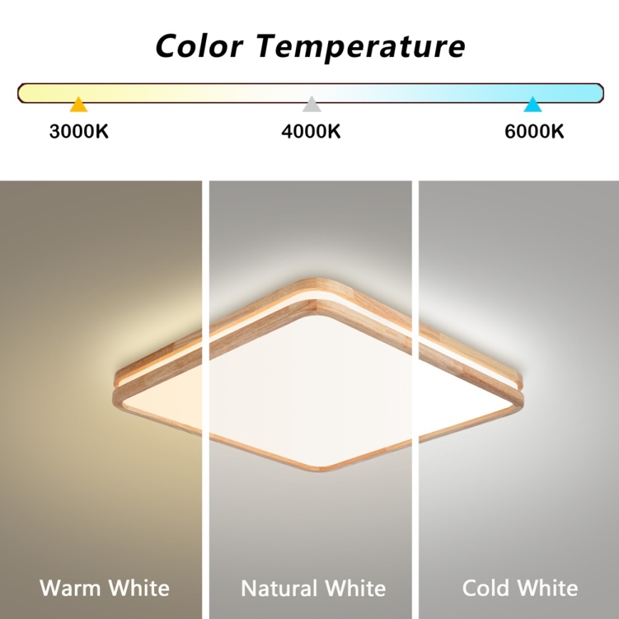 Brilagi - Zatemnjevalna LED stropna svetilka MOLINA SQUARE LED/80W/230V 3000-6000K hrast 60x60 cm + daljinski upravljalnik