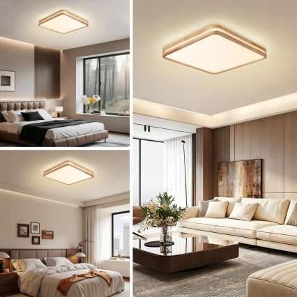 Brilagi - Zatemnjevalna LED stropna svetilka MOLINA SQUARE LED/80W/230V 3000-6000K hrast 60x60 cm + daljinski upravljalnik