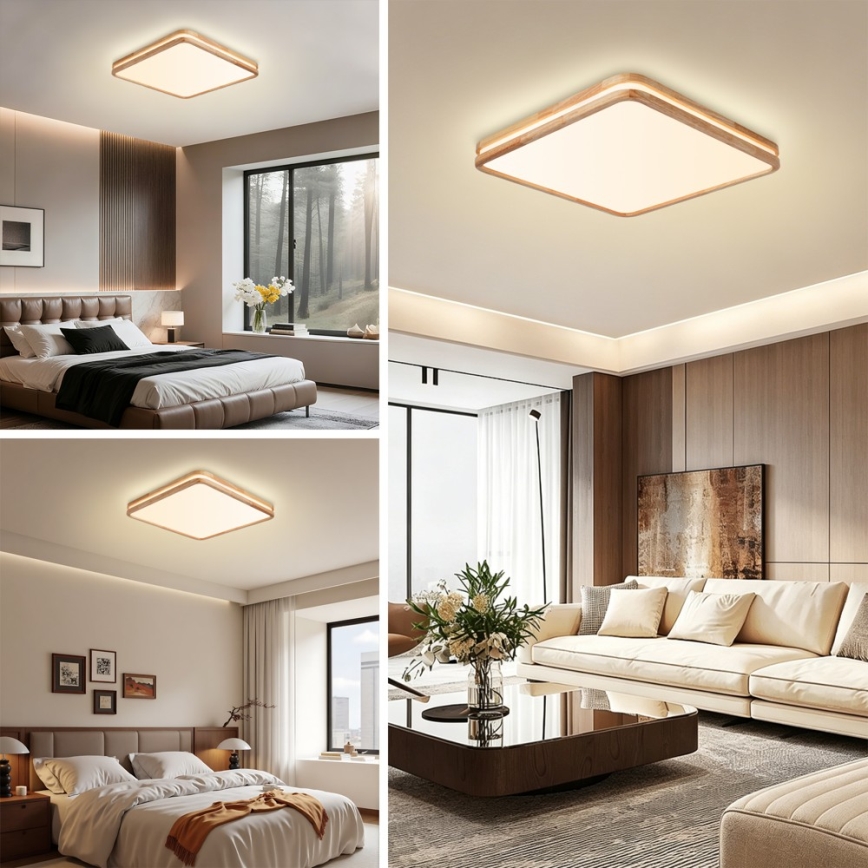 Brilagi - Zatemnjevalna LED stropna svetilka MOLINA SQUARE LED/80W/230V 3000-6000K hrast 60x60 cm + daljinski upravljalnik
