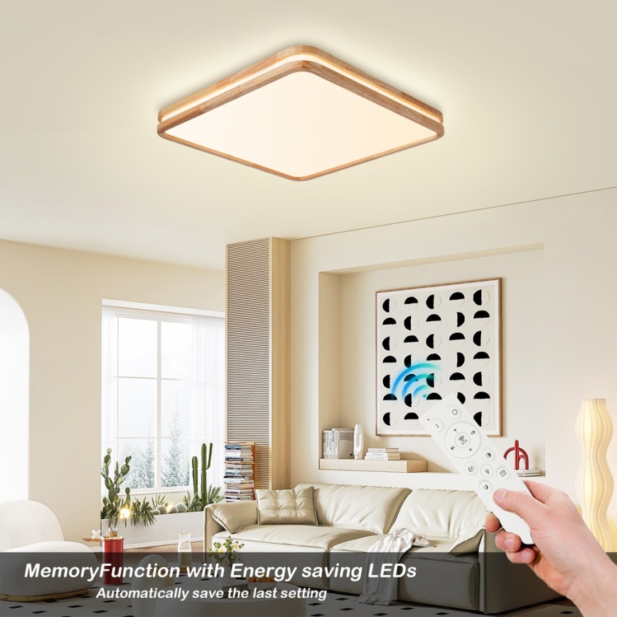 Brilagi - Zatemnjevalna LED stropna svetilka MOLINA SQUARE LED/80W/230V 3000-6000K hrast 60x60 cm + daljinski upravljalnik