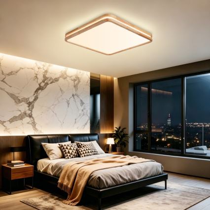 Brilagi - Zatemnjevalna LED stropna svetilka MOLINA SQUARE LED/80W/230V 3000-6000K hrast 60x60 cm + daljinski upravljalnik