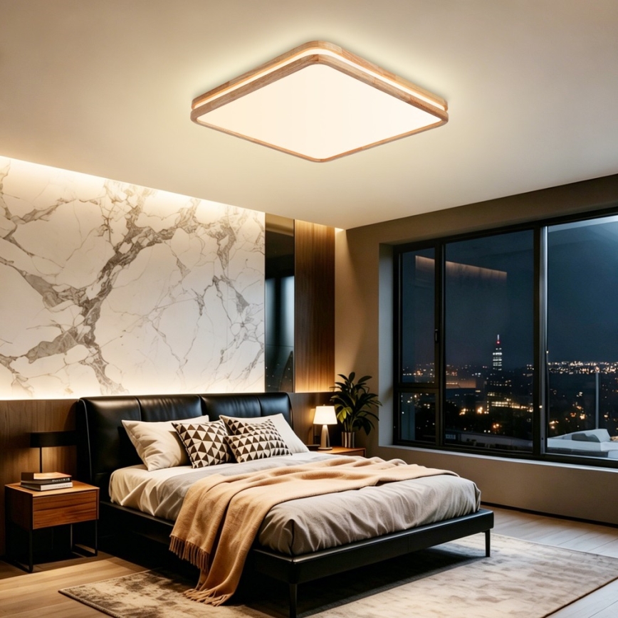 Brilagi - Zatemnjevalna LED stropna svetilka MOLINA SQUARE LED/80W/230V 3000-6000K hrast 60x60 cm + daljinski upravljalnik