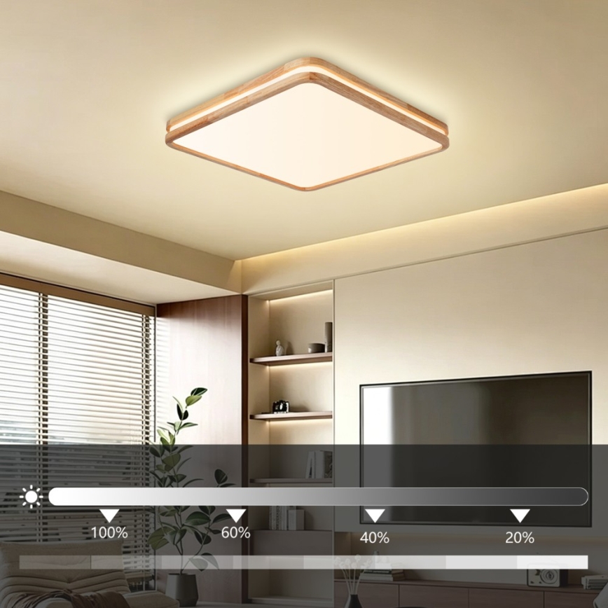 Brilagi - Zatemnjevalna LED stropna svetilka MOLINA SQUARE LED/80W/230V 3000-6000K hrast 60x60 cm + daljinski upravljalnik