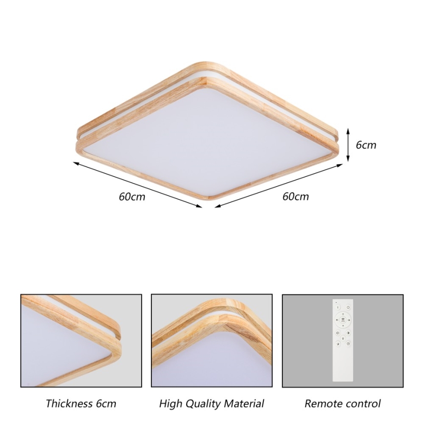 Brilagi - Zatemnjevalna LED stropna svetilka MOLINA SQUARE LED/80W/230V 3000-6000K hrast 60x60 cm + daljinski upravljalnik