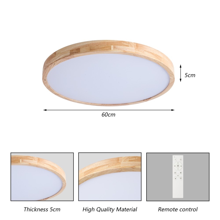 Brilagi - LED zatemnljivo stropno svetilo WOODLINE LED/72W/230V 3000-6000K hrast, premer 60 cm + daljinski upravljalnik