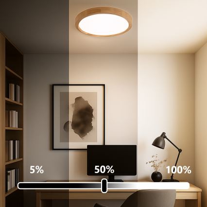 Brilagi - LED zatemnjevalna stropna svetilka WOODROUND LED/30W/230V 3000-6000K premer 40 cm les CRI 90 + daljinski upravljalnik