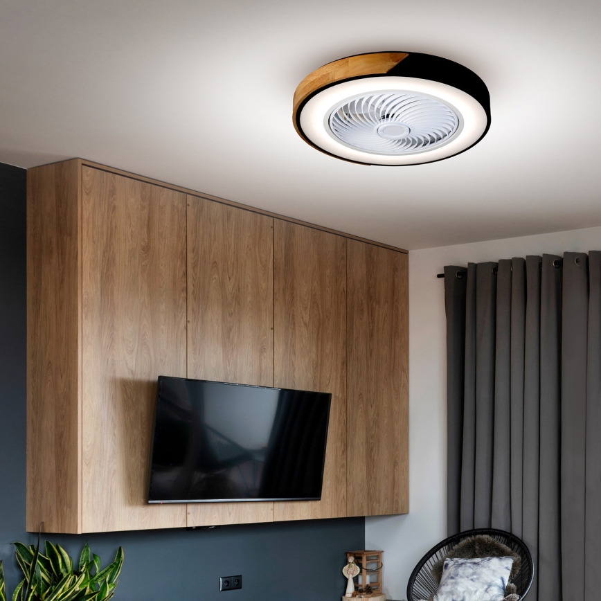 Brilagi - LED stropna svetilka z zatemnjevanjem in ventilatorjem LED/30W/230V 3000-6500K premer 50 cm črna/hrast + daljinski upravljalnik