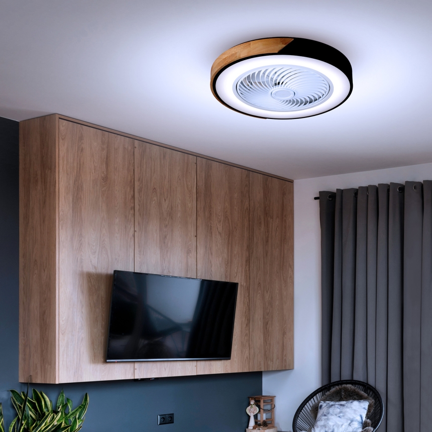 Brilagi - LED stropna svetilka z zatemnjevanjem in ventilatorjem LED/30W/230V 3000-6500K premer 50 cm črna/hrast + daljinski upravljalnik