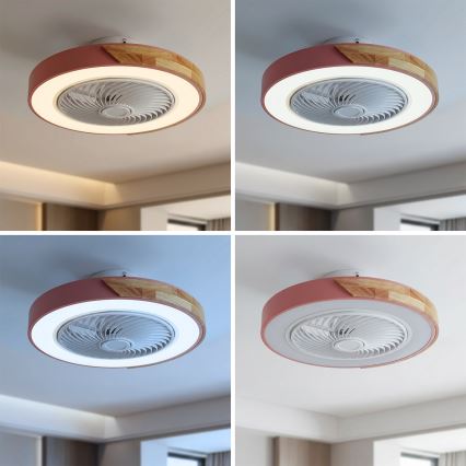 Brilagi - LED zatemnjevalna stropna svetilka z ventilatorjem LED/38W/230V 3000-6500K, premer 50 cm, roza/hrast + z daljinskim upravljalnikom