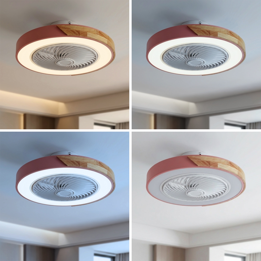Brilagi - LED zatemnjevalna stropna svetilka z ventilatorjem LED/38W/230V 3000-6500K, premer 50 cm, roza/hrast + z daljinskim upravljalnikom