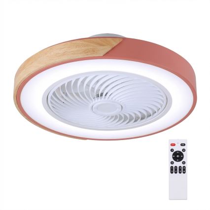 Brilagi - LED zatemnjevalna stropna svetilka z ventilatorjem LED/38W/230V 3000-6500K, premer 50 cm, roza/hrast + z daljinskim upravljalnikom