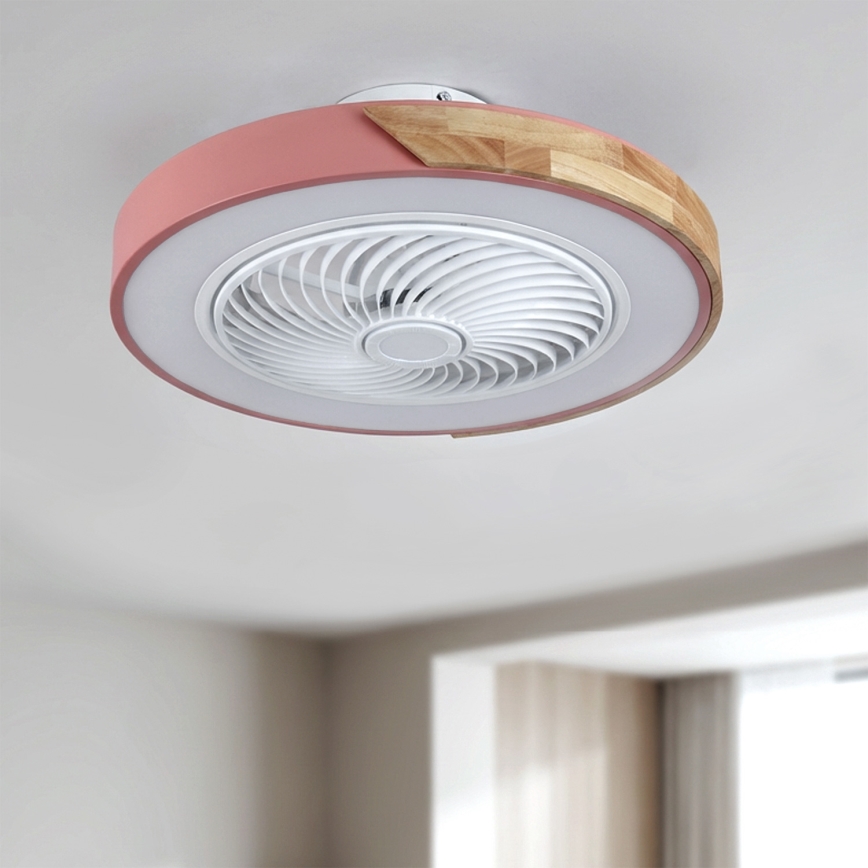 Brilagi - Zatemnjiva LED stropna svetilka z vgrajenim ventilatorjem LED/38W/230V 3000-6500K 3000-6500K premer 50 cm rožnata/hrast + daljinski upravljalnik