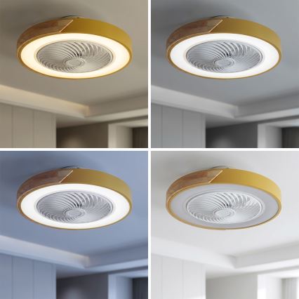 Brilagi - LED zatemnjivo stropno svetilo z ventilatorjem LED/38W/230V 3000-6500K, premer 50 cm, zlato/hrast + daljinski upravljalnik