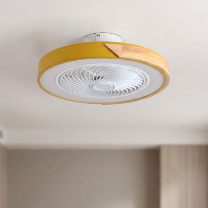 Brilagi - LED zatemnjivo stropno svetilo z ventilatorjem LED/38W/230V 3000-6500K, premer 50 cm, zlato/hrast + daljinski upravljalnik