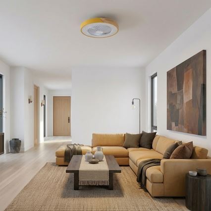 Brilagi - LED zatemnjivo stropno svetilo z ventilatorjem LED/38W/230V 3000-6500K, premer 50 cm, zlato/hrast + daljinski upravljalnik