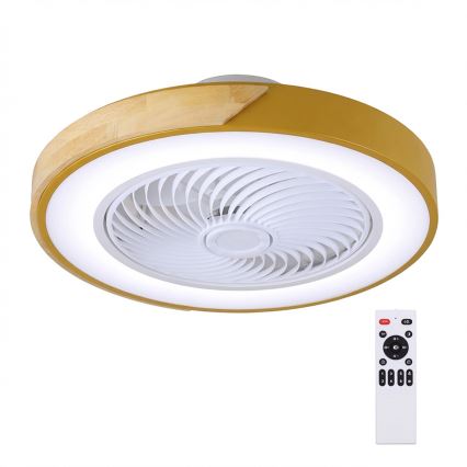 Brilagi - LED zatemnjivo stropno svetilo z ventilatorjem LED/38W/230V 3000-6500K, premer 50 cm, zlato/hrast + daljinski upravljalnik