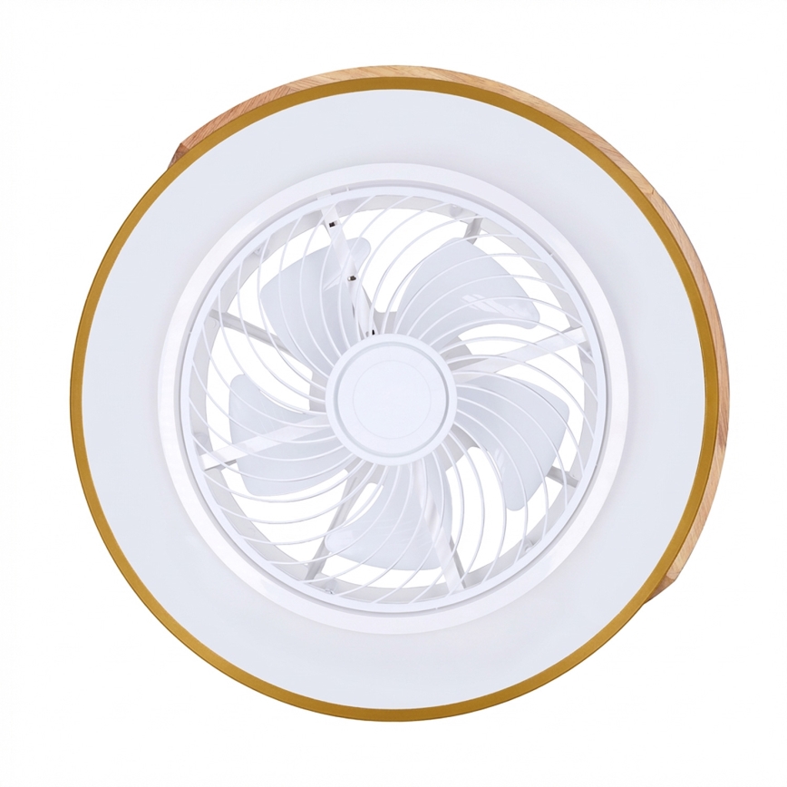 Brilagi - LED zatemnjivo stropno svetilo z ventilatorjem LED/38W/230V 3000-6500K, premer 50 cm, zlato/hrast + daljinski upravljalnik