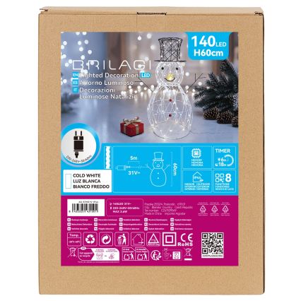 BRILAGI - LED zunanja božična dekoracija LED/3,6W/8 funkcij 60 cm IP44 snežak hladno bela