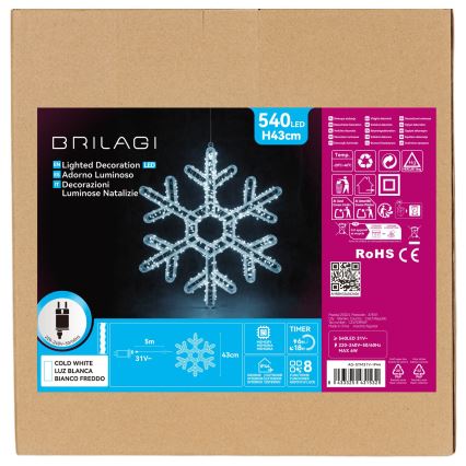 BRILAGI - LED Zunanja božična dekoracija LED/6W/8 funkcij 43 cm IP44 snežinka hladno bela