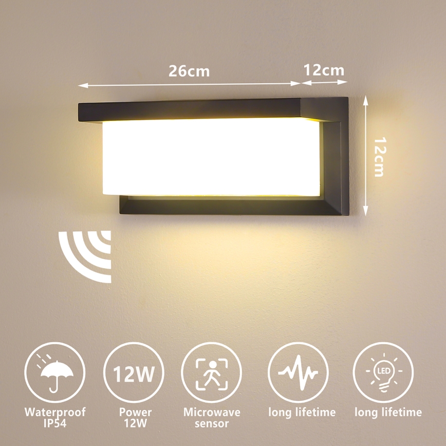 Brilagi - LED Zunanja stenska svetilka s senzorjem BRICKY LED/12W/230V antracit IP54