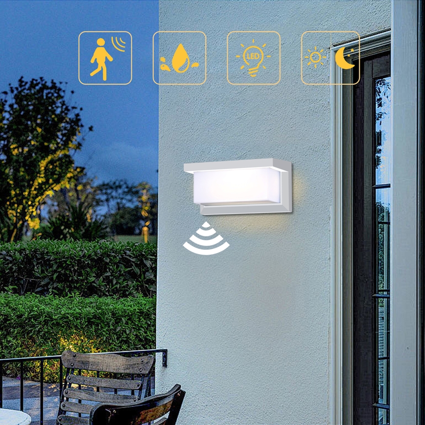 Brilagi - LED Zunanja stenska svetilka s senzorjem BRICKY LED/12W/230V bela IP54