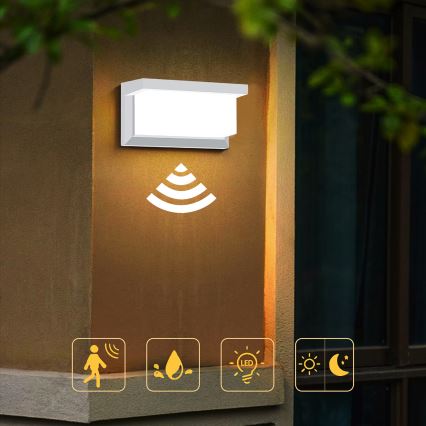 Brilagi - LED Zunanja stenska svetilka s senzorjem BRICKY LED/12W/230V bela IP54