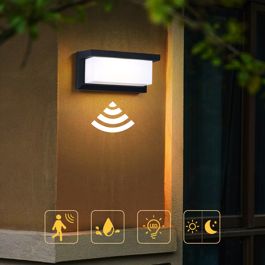 Brilagi - LED Zunanja stenska svetilka s senzorjem BRICKY LED/12W/230V črna IP54
