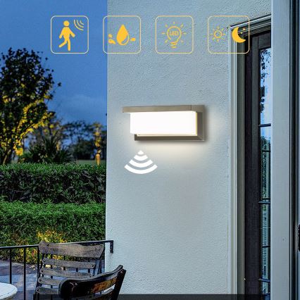 Brilagi - LED Zunanja stenska svetilka s senzorjem BRICKY LED/12W/230V siva IP54