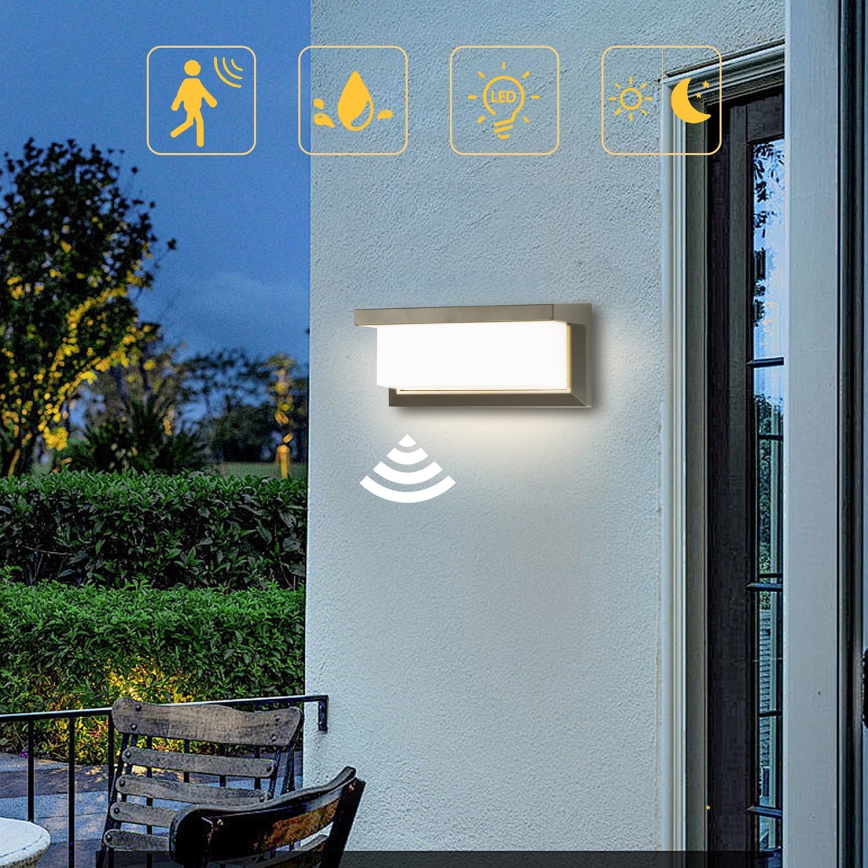 Brilagi - LED Zunanja stenska svetilka s senzorjem BRICKY LED/12W/230V siva IP54