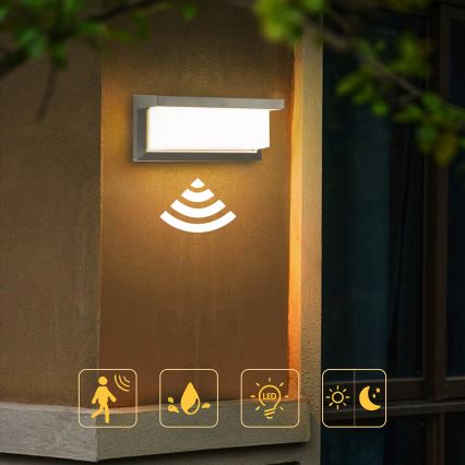 Brilagi - LED Zunanja stenska svetilka s senzorjem BRICKY LED/12W/230V siva IP54