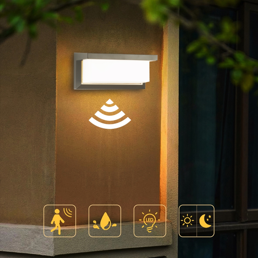 Brilagi - LED Zunanja stenska svetilka s senzorjem BRICKY LED/12W/230V siva IP54