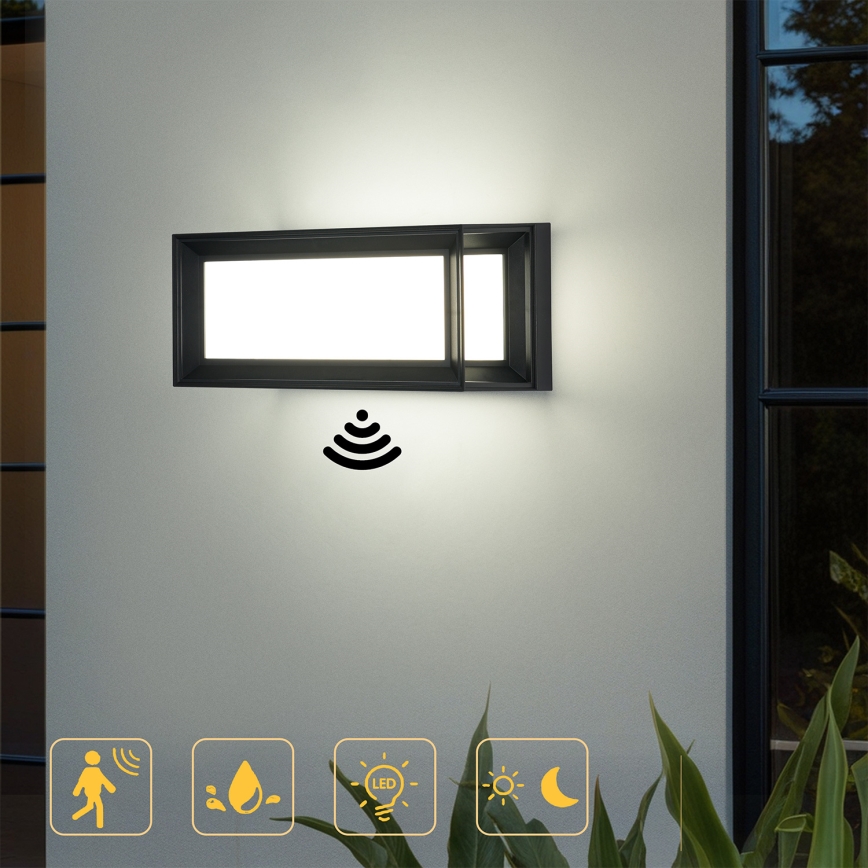 Brilagi - LED zunanje stensko svetilo s senzorjem PARKER LED/12W/230V črno IP44