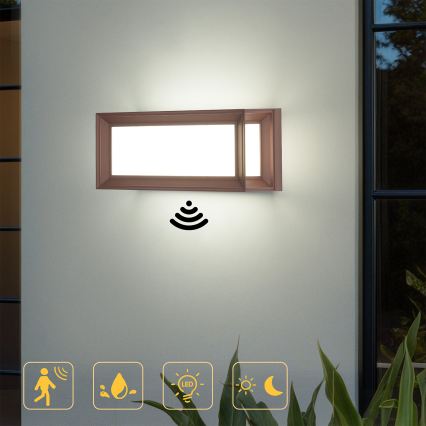 Brilagi - LED zunanja stenska svetilka s senzorjem PARKER LED/12W/230V rjava IP44