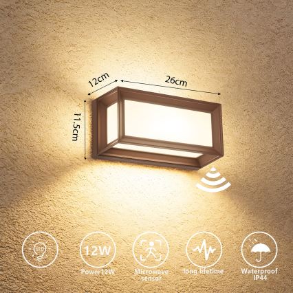 Brilagi - LED zunanja stenska svetilka s senzorjem PARKER LED/12W/230V rjava IP44