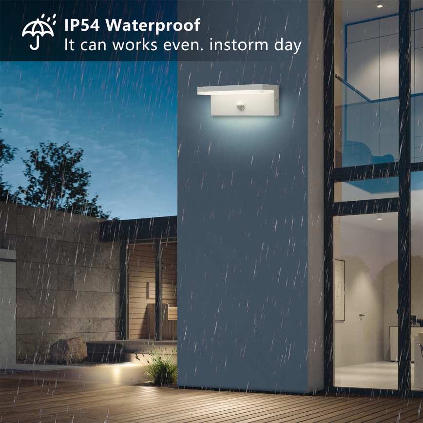 Brilagi - LED zunanja stenska svetilka s senzorjem TESSI LED/10W/230V bela IP54