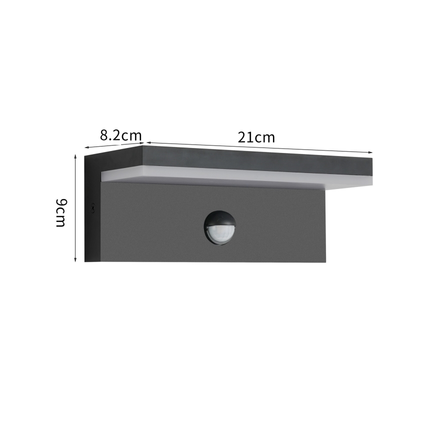 Brilagi - LED zunanja stenska svetilka s senzorjem TESSI LED/10W/230V črna IP54
